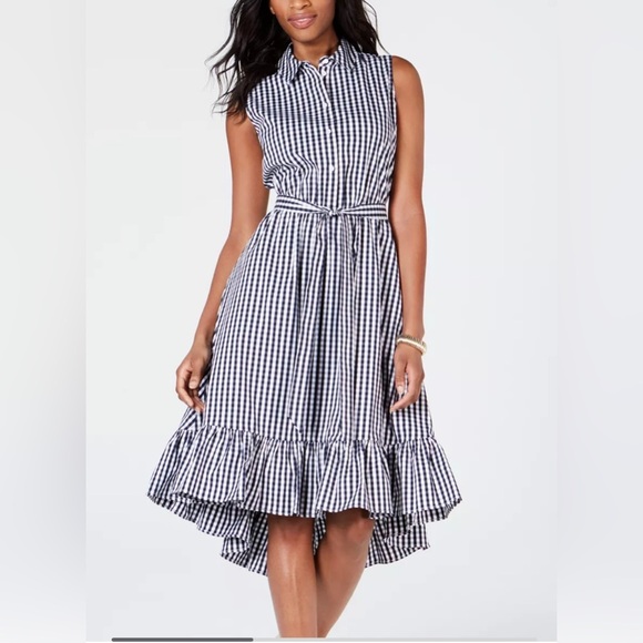 Gingham Ruffled-Hem Dress, Created for Macy's. High low hem. Excellent Pre~Loved - Picture 4 of 12